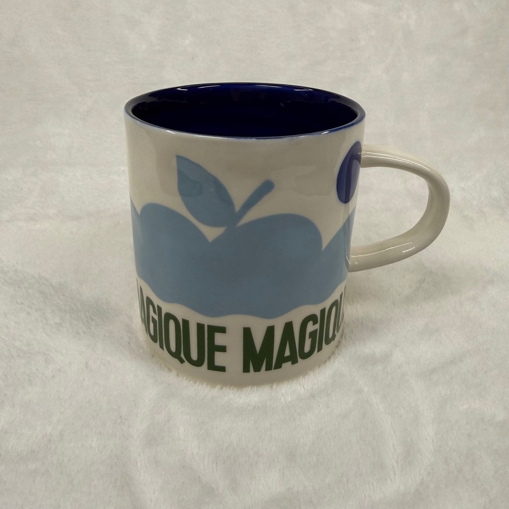 Anthropologie Hotel Magique Ceramic Mug Navy Blue Apple Graphic Coastal‎